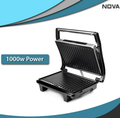 Nova NGS 2449 1000 Watt Panini Sandwich Grill Maker (Black/Grey), Plate Dimensions - 25.3 cm's Length / 17.8 cm's Width - Image 3